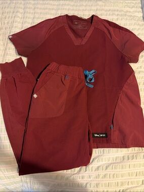 Figs x disney maroon scrub set